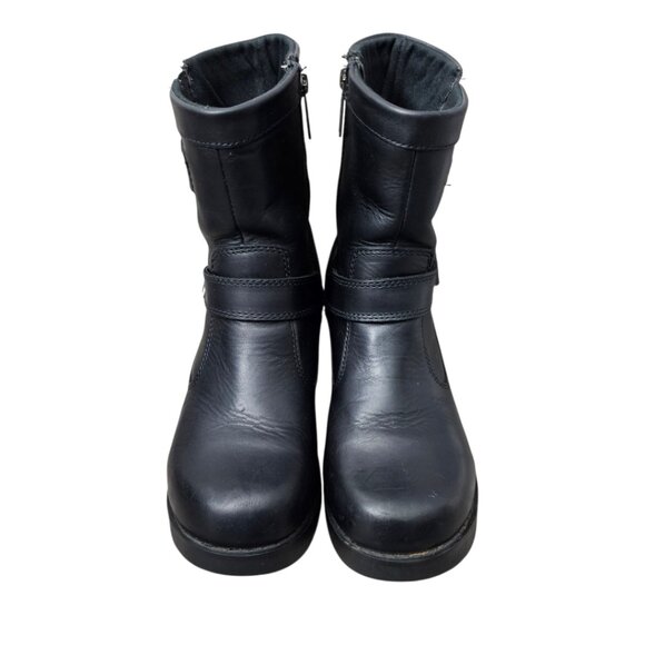 Harley Davidson Shelby Leather Buckle Zip Black Ankle Motorcycle Boots #83542 - Picture 7 of 14